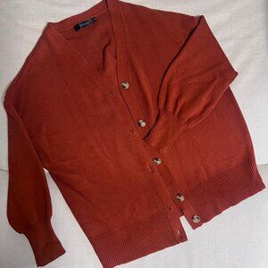 ZESICA Women’s Rust Orange Knit Button-Up Cardigan Sweater – Soft V-Nec